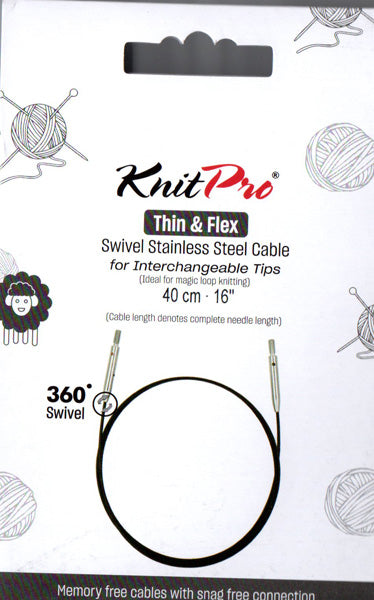 ニットプロ 付け替え輪針 回転式 Thin&Flex ケーブル 50cm用 10591 【KN】ブラックケーブル シルバーコネクタ ケーブルが回転します 編み物 手あみ