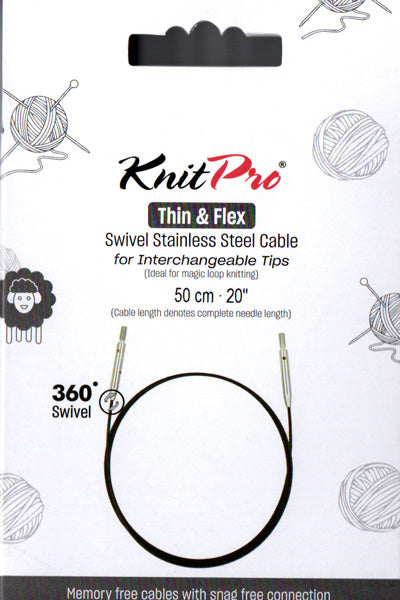 ニットプロ 付け替え輪針 回転式 Thin&Flex ケーブル 50cm用 10592 【KN】ブラックケーブル シルバーコネクタ ケーブルが回転します 編み物 手あみ