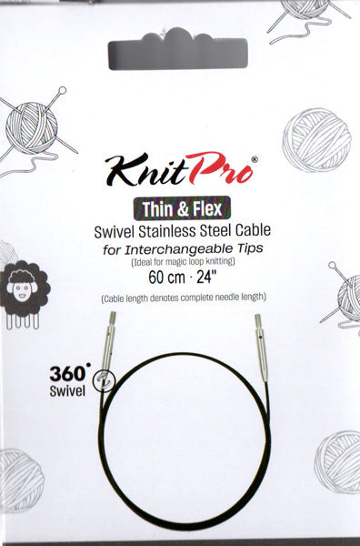 ニットプロ 付け替え輪針 回転式 Thin&Flex ケーブル 60cm用 10593 【KN】ブラックケーブル シルバーコネクタ ケーブルが回転します 編み物 手あみ