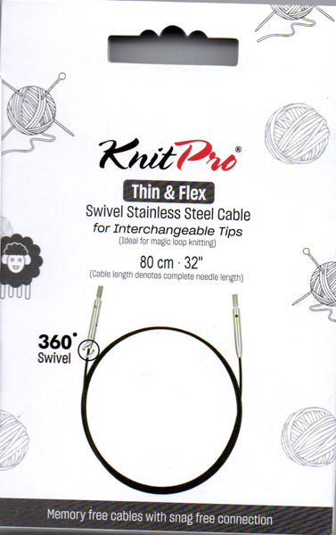 ニットプロ 付け替え輪針 回転式 Thin&Flex ケーブル 80cm用 10594 【KN】ブラックケーブル シルバーコネクタ ケーブルが回転します 編み物 手あみ