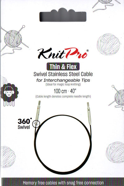ニットプロ 付け替え輪針 回転式 Thin&Flex ケーブル 100cm用 10595 【KN】ブラックケーブル シルバーコネクタ ケーブルが回転します 編み物 手あみ