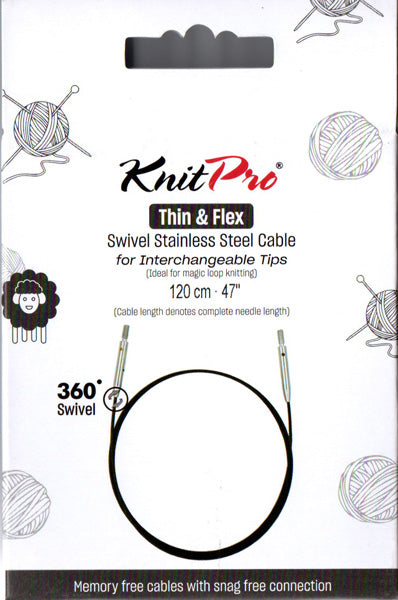 ニットプロ 付け替え輪針 回転式 Thin&Flex ケーブル 120cm用 10596 【KN】ブラックケーブル シルバーコネクタ ケーブルが回転します 編み物 手あみ
