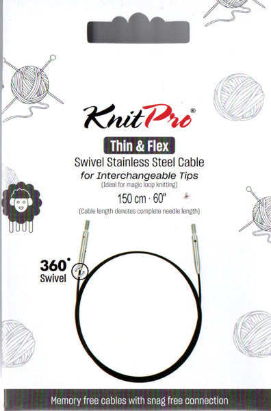 ニットプロ 付け替え輪針 回転式 Thin&Flex ケーブル 150cm用 10597 【KN】ブラックケーブル シルバーコネクタ ケーブルが回転します 編み物 手あみ