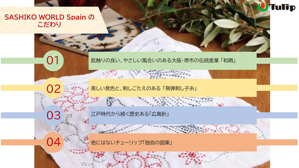 刺し子キット SASHIKO WORD Spain カーネーション KSW-036 チューリップ 【KY】 Tulip 刺し子 手芸 手づくり 花ふきん