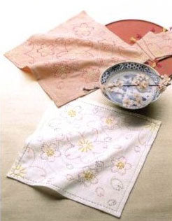 刺し子キット 花ふきん 水辺の桜 刺し子154 オリムパス 【KY】 2枚組 (白・渋ピンク) 刺しゅう 手作り