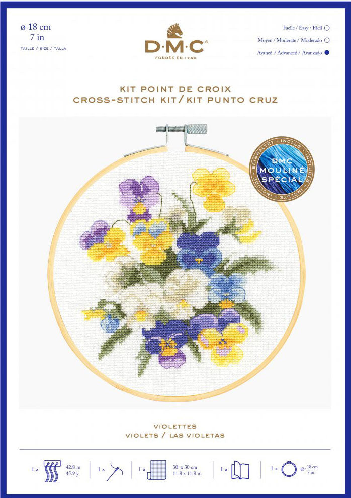 DMC 刺しゅう枠付 刺しゅうキット VIOLETTES BK1937 【KY】VINTAGE FLOWERS クロスステッチ