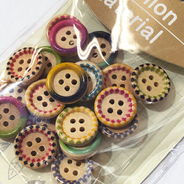 【店頭在庫品】ファッションマテリアル ウッドボタン ミックス B レインボー【KN】: