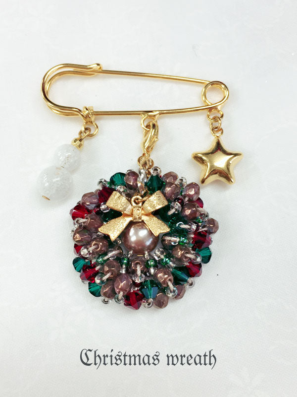 ビーズクロッシェ アクセサリーキット  クリスマスリースのブローチ Fraw-317 堤まさみオリジナル 【KN】