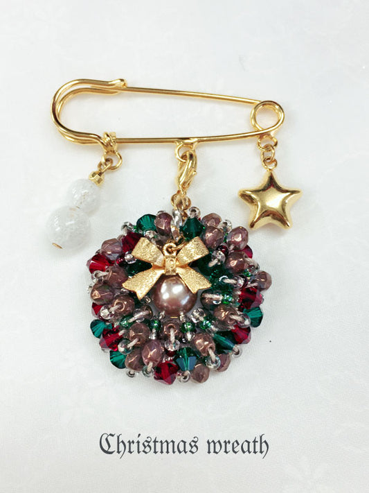 ビーズクロッシェ アクセサリーキット  クリスマスリースのブローチ Fraw-317 堤まさみオリジナル 【KN】