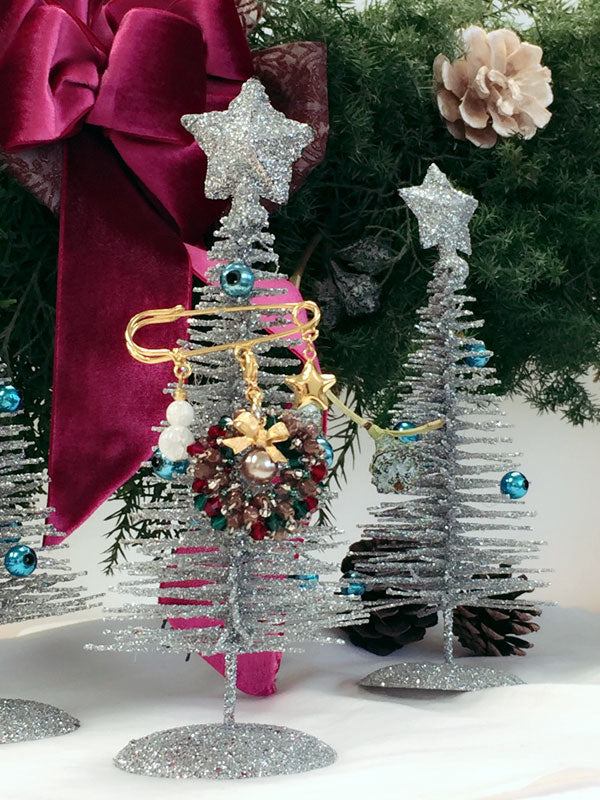 ビーズクロッシェ アクセサリーキット  クリスマスリースのブローチ Fraw-317 堤まさみオリジナル 【KN】