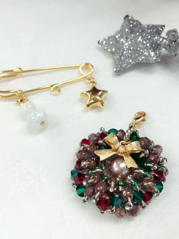 ビーズクロッシェ アクセサリーキット  クリスマスリースのブローチ Fraw-317 堤まさみオリジナル 【KN】