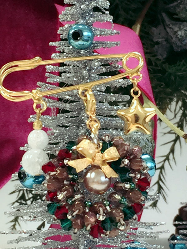 ビーズクロッシェ アクセサリーキット  クリスマスリースのブローチ Fraw-317 堤まさみオリジナル 【KN】