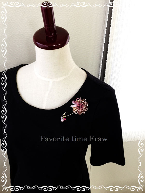 ビーズクロッシェ アクセサリーキット お花のブローチとバッグチャーム(ピンク) Fraw-318 堤まさみオリジナル 【KN】