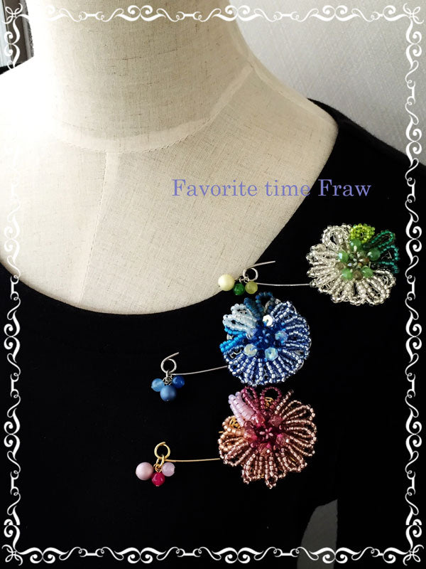 ビーズクロッシェ アクセサリーキット お花のブローチとバッグチャーム(ブルー) Fraw-320 堤まさみオリジナル 【KN】