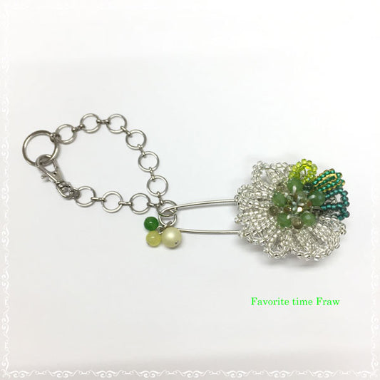 ビーズクロッシェ アクセサリーキット お花のブローチとバッグチャーム(グリーン) Fraw-319 堤まさみオリジナル 【KN】