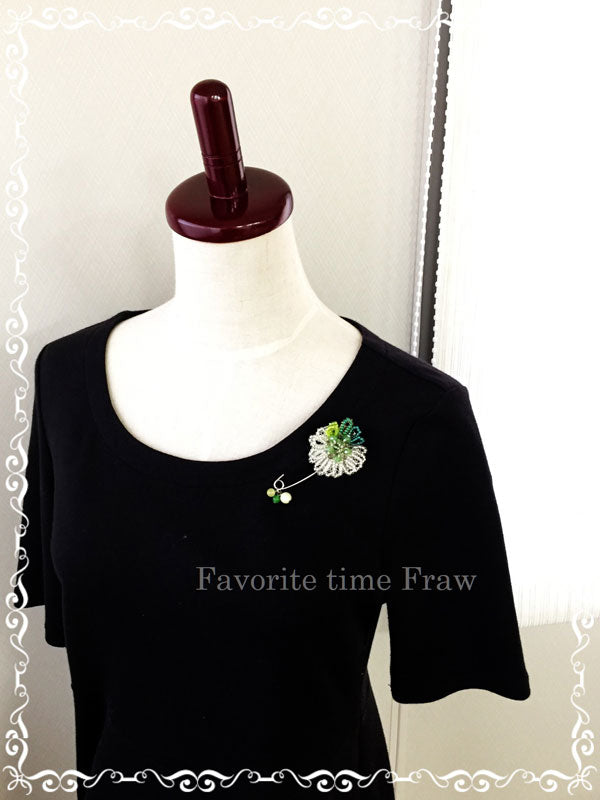 ビーズクロッシェ アクセサリーキット お花のブローチとバッグチャーム(グリーン) Fraw-319 堤まさみオリジナル 【KN】