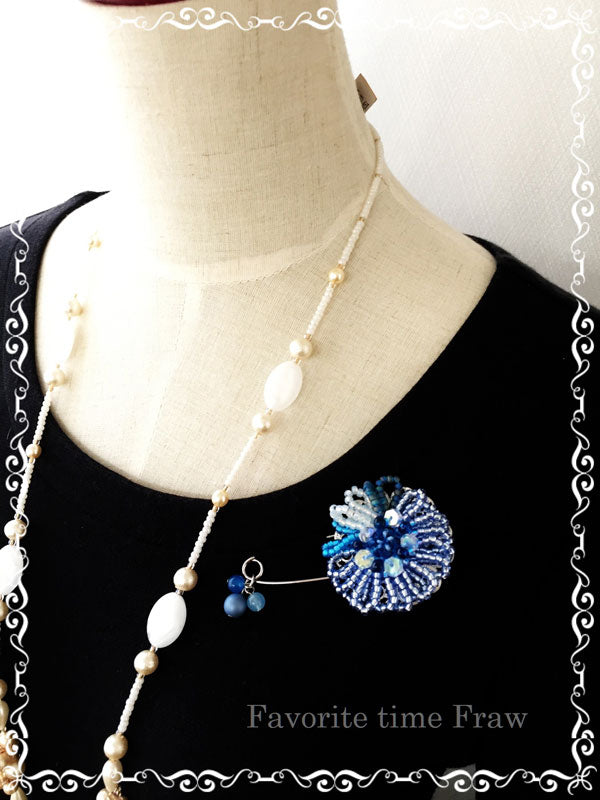 ビーズクロッシェ アクセサリーキット お花のブローチとバッグチャーム(ブルー) Fraw-320 堤まさみオリジナル 【KN】