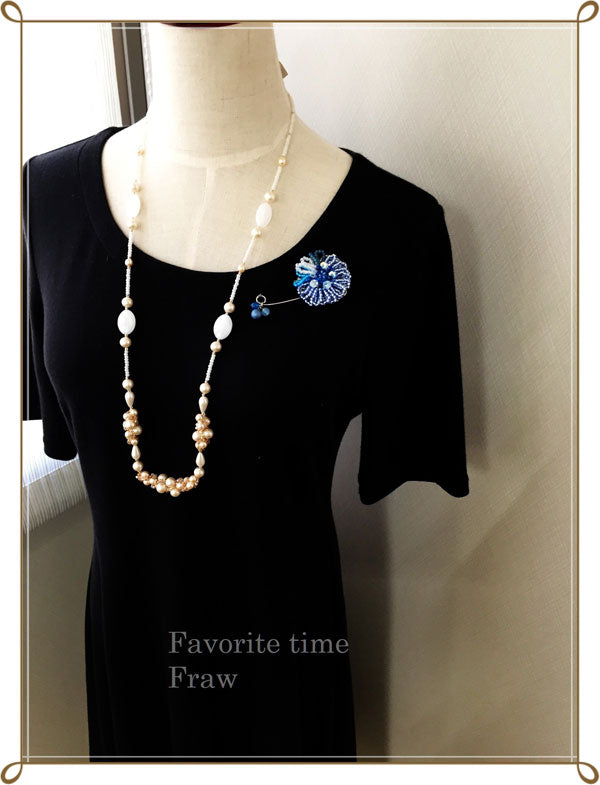 ビーズクロッシェ アクセサリーキット お花のブローチとバッグチャーム(ブルー) Fraw-320 堤まさみオリジナル 【KN】