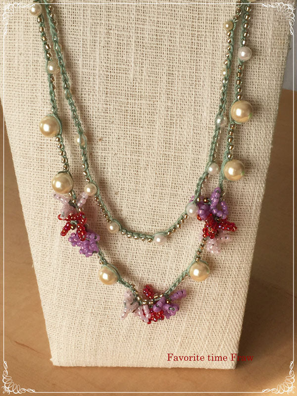 ビーズクロッシェ アクセサリーキット ロングネックレス~花模様~(レッド系) Fraw-321 堤まさみオリジナル 【KN】