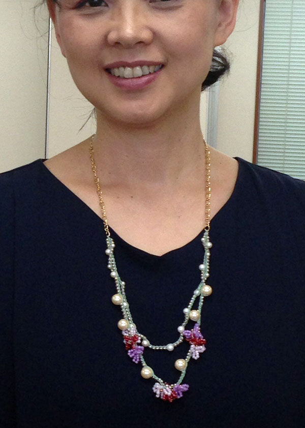 ビーズクロッシェ アクセサリーキット ロングネックレス~花模様~(レッド系) Fraw-321 堤まさみオリジナル 【KN】