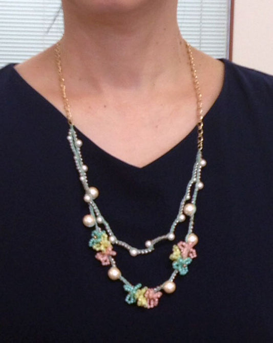 ビーズクロッシェ アクセサリーキット ロングネックレス~花模様~(イエロー系) Fraw-322 堤まさみオリジナル 【KN】