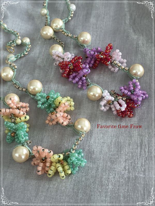 ビーズクロッシェ アクセサリーキット ロングネックレス~花模様~(イエロー系) Fraw-322 堤まさみオリジナル 【KN】