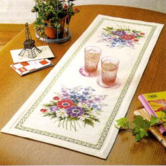 刺しゅうキット アネモネのテーブルセンター(ベージュ) 1188 オリムパス 【KY】 クロスステッチ