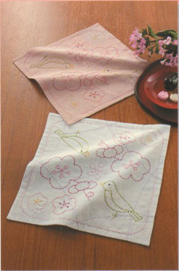 刺し子キット 花ふきん 梅とうぐいす 刺し子249 オリムパス 【KY】 2枚組 (白・渋ピンク) 刺しゅう 手作り