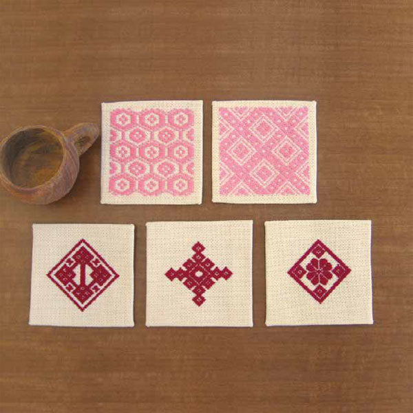 こぎんキット コースター(ベージュ) こぎん12 オリムパス【KY】 キット こぎん刺し 5枚組