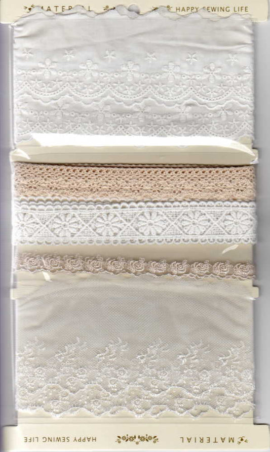 在庫限り レースコレクション B  1.2m×5種類セット 【KN】 2F-C レース 綿レース チュールレース 手芸 手芸用レース