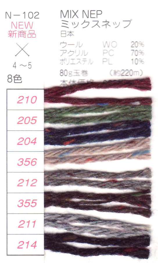 在庫限り ミックスネップ MIX NEP 内藤商事 【KN】2X 毛糸 編み物 合太 特紡