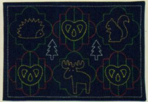 布パック 刺し子のランチョンマット 森の動物クッキー L-2005(布地:藍色) オリムパス 【KY】 Olympus 刺し子 手芸 北欧柄