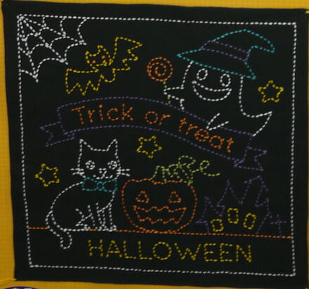 花ふきん 布パック トリック・オア・トリート H9023 (布地:黒) オリムパス 【KY】 Olympus 刺し子 ハロウィン