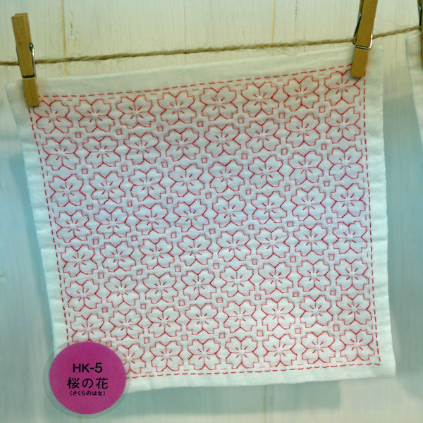 刺し子キット ハンカチ iine 桜の花 HK-5 (布地:白) オリムパス 【KY】ガーゼハンカチ 刺し子 キット刺し子