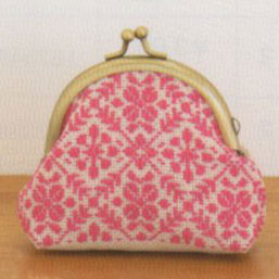 こぎんキット がま口ポーチ 丸型(ベージュ) こぎん36 オリムパス【KY】 キット こぎん刺し