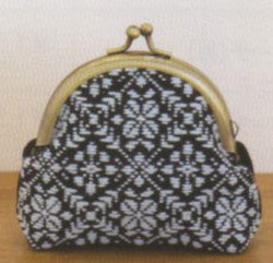 こぎんキット がま口ポーチ 丸型(黒) こぎん37 オリムパス【KY】 キット こぎん刺し