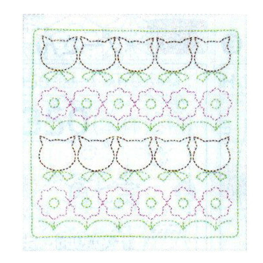 在庫限り刺し子キット 花ふきん ねことお花 SK-370 (布地:白) オリムパス 【KN】2F-D 刺し子 手芸 手づくり