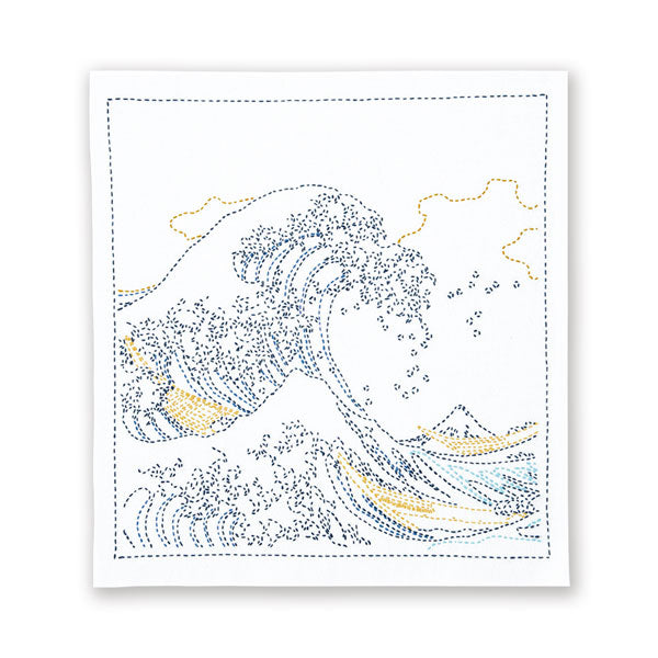 刺し子キット 花ふきん 神奈川沖浪裏 SK-407 (布地:白) オリムパス 【KY】 Olympus 刺し子 手芸 葛飾北斎 富嶽三十六景