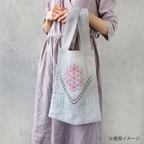 刺し子のエコバッグキット La bouquetiere ピンクコスモス SK-442 【KY】 オリムパス 刺し子 キット