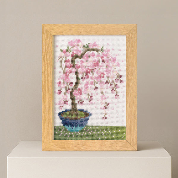 キット 3月 枝垂れ桜 7614 オリムパス BONSAI【KY】 刺しゅうキット クロスステッチ クロス針 フレーム付