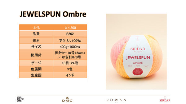 JEWEL SPUN OMBRE ジュエルスパンオンブレ DMC 【KY】F262 400g大巻 毛糸 編み物 並太