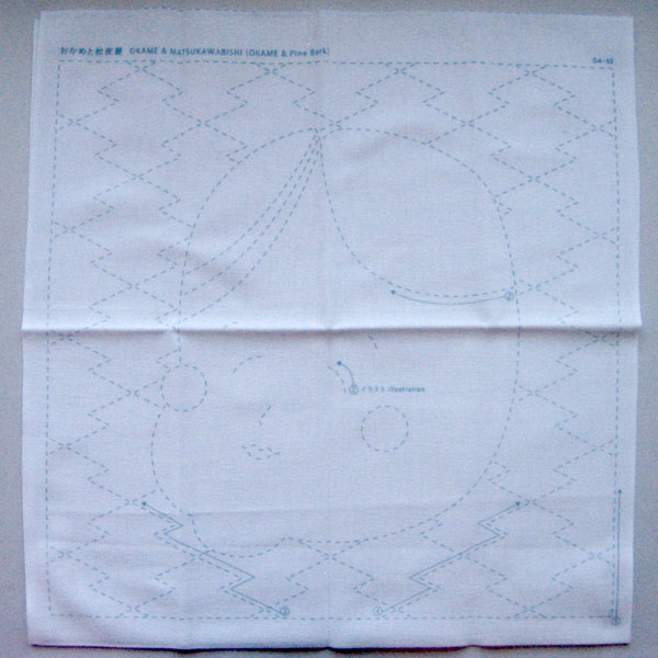 刺し子ふきん 布パック おかめと松皮菱 1055 （布地：白） ダルマ 【KY】 横田 模様刺し 伝統柄 花ふきん 01-8430