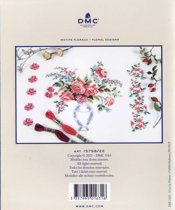 本 DMC クロスステッチ 図案集 FLEURS フラワー 15758/22 【KN】: MOTIFS FLORAUX FLORAL DESIGNS