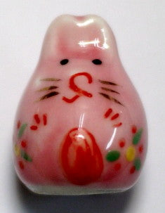 陶玉びーず うさぎピンク sun02 2F-C 【KN】 縁起玉 通し穴開き 兎 和風 ハンドメイド 手芸